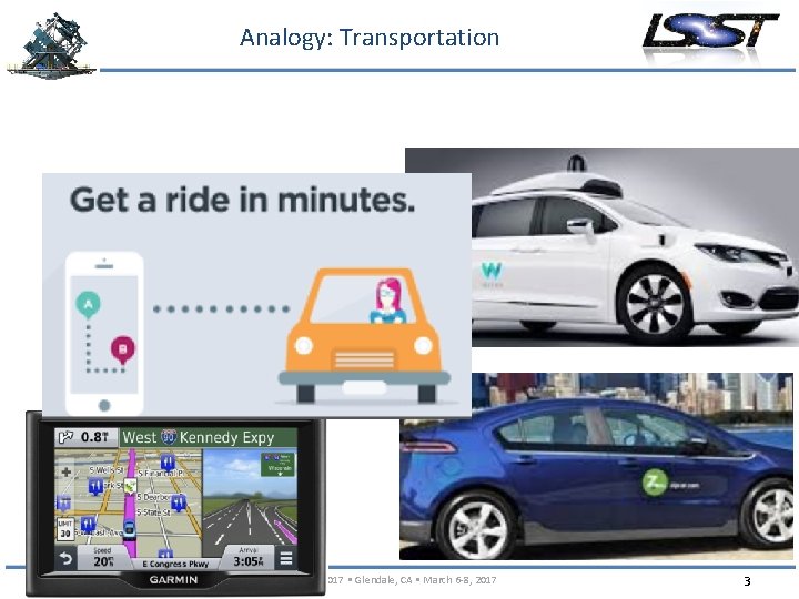 Analogy: Transportation JTM 2017 • Glendale, CA • March 6 -8, 2017 3 