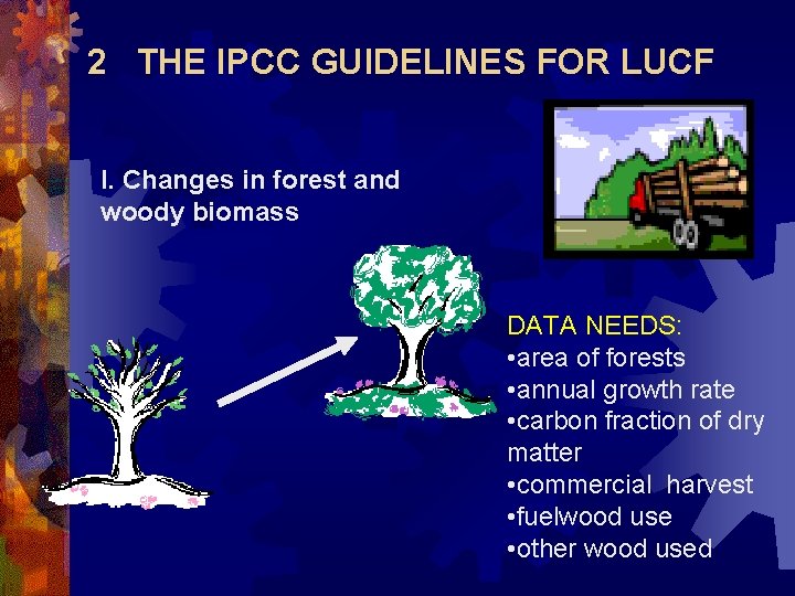 2 THE IPCC GUIDELINES FOR LUCF I. Changes in forest and woody biomass DATA