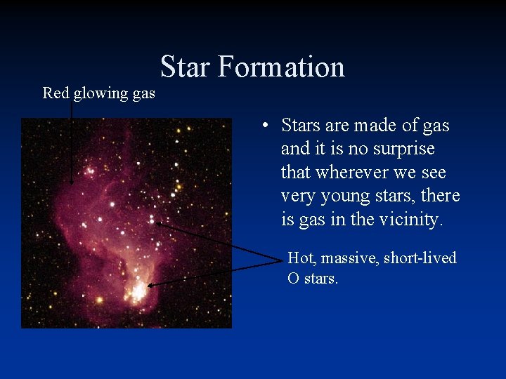 Red glowing gas Star Formation • Stars are made of gas and it is Red glowing gas Star Formation • Stars are made of gas and it is