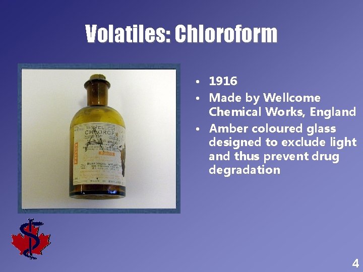 Volatiles: Chloroform • 1916 • Made by Wellcome Chemical Works, England • Amber coloured