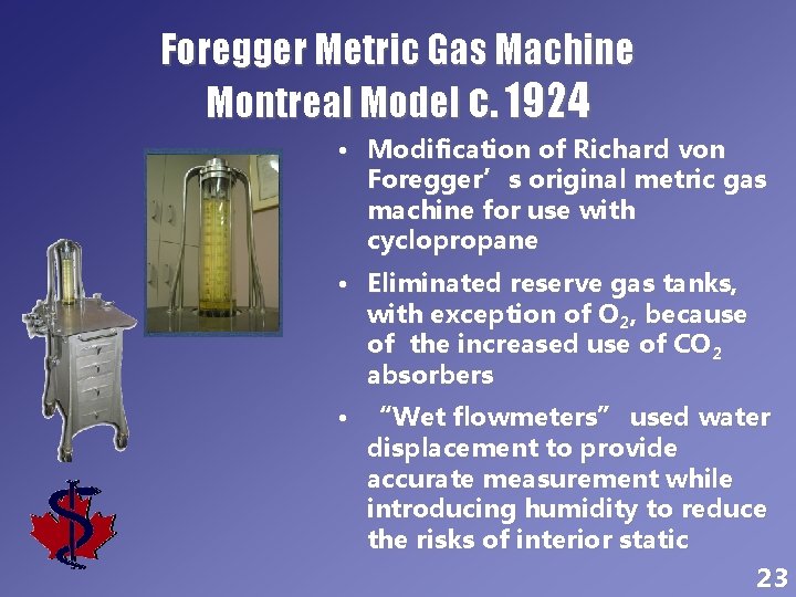 Foregger Metric Gas Machine Montreal Model c. 1924 • Modification of Richard von Foregger’s