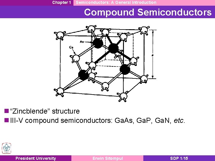 Chapter 1 Semiconductors: A General Introduction Compound Semiconductors n “Zincblende” structure n III-V compound