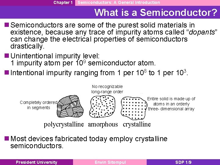 Chapter 1 Semiconductors: A General Introduction What is a Semiconductor? n Semiconductors are some