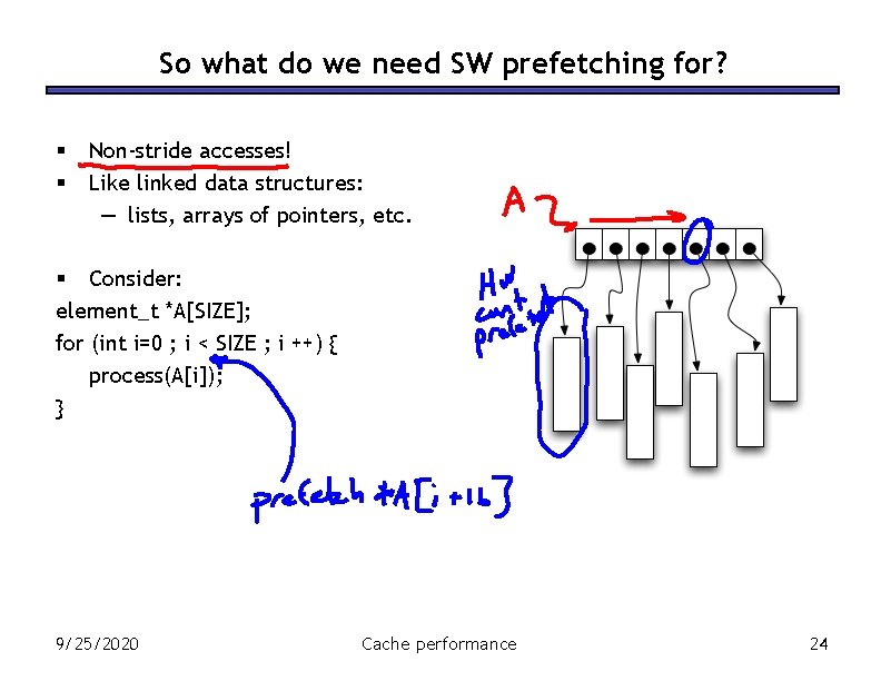 So what do we need SW prefetching for? § § Non-stride accesses! Like linked