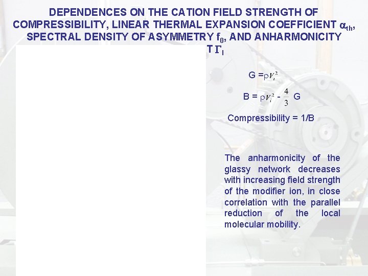 DEPENDENCES ON THE CATION FIELD STRENGTH OF COMPRESSIBILITY, LINEAR THERMAL EXPANSION COEFFICIENT th, SPECTRAL