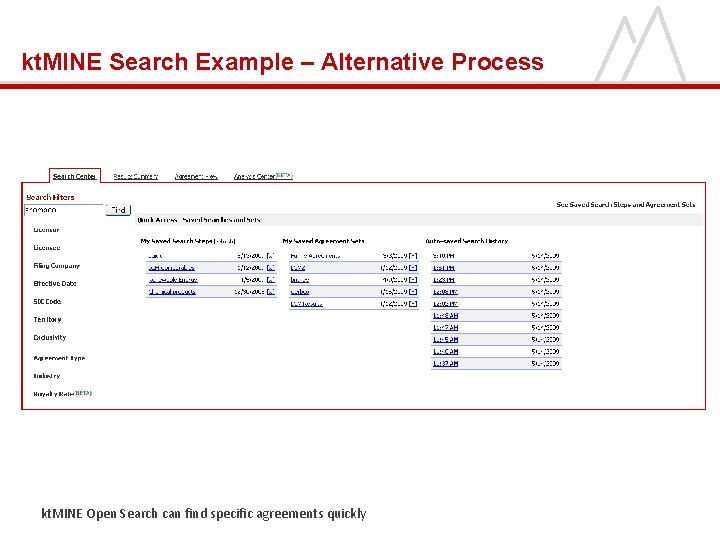 kt. MINE Search Example – Alternative Process kt. MINE Open Search can find specific