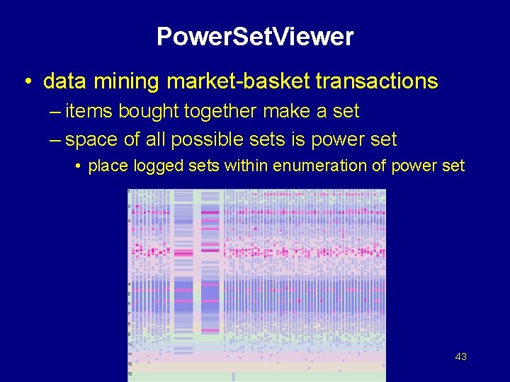 Power. Set. Viewer • data mining market-basket transactions – items bought together make a