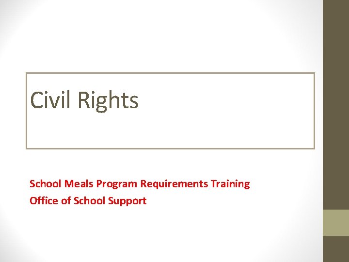 Civil Rights School Meals Program Requirements Training Office of School Support 