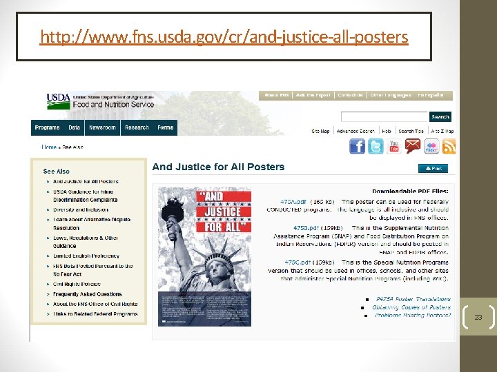 http: //www. fns. usda. gov/cr/and-justice-all-posters 23 