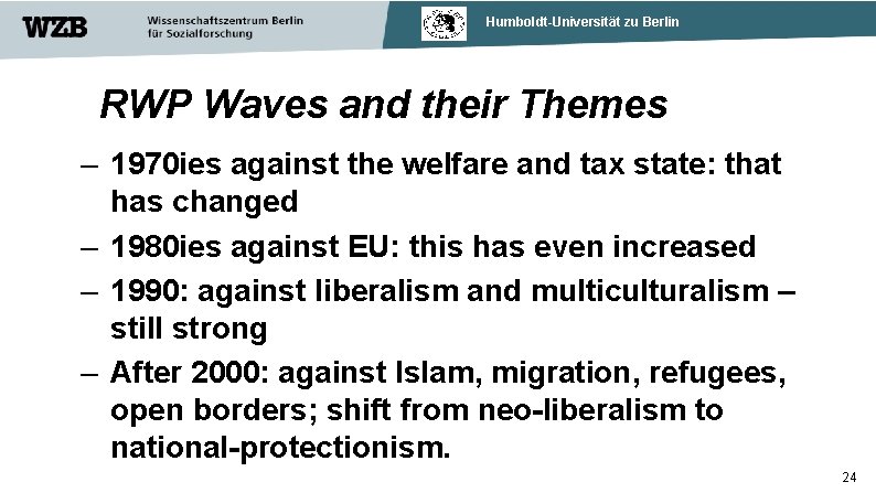 Humboldt-Universität zu Berlin RWP Waves and their Themes – 1970 ies against the welfare