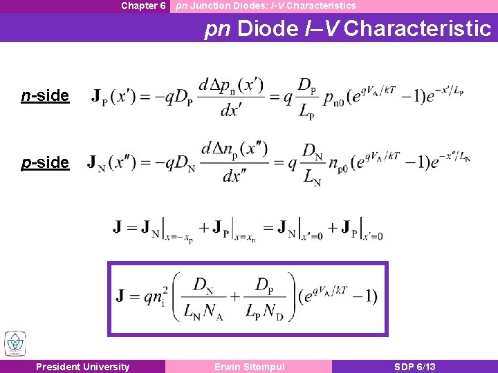 Chapter 6 pn Junction Diodes: I-V Characteristics pn Diode I–V Characteristic n-side p-side President