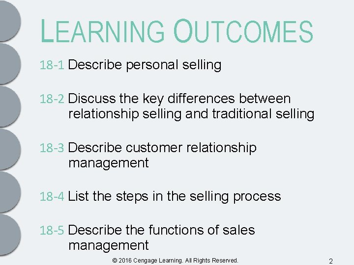 LEARNING OUTCOMES 18 -1 Describe personal selling 18 -2 Discuss the key differences between