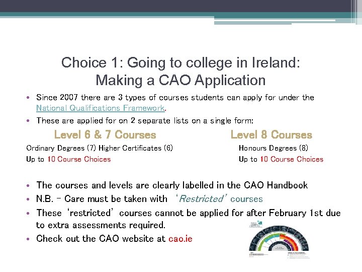 Choice 1: Going to college in Ireland: Making a CAO Application • Since 2007