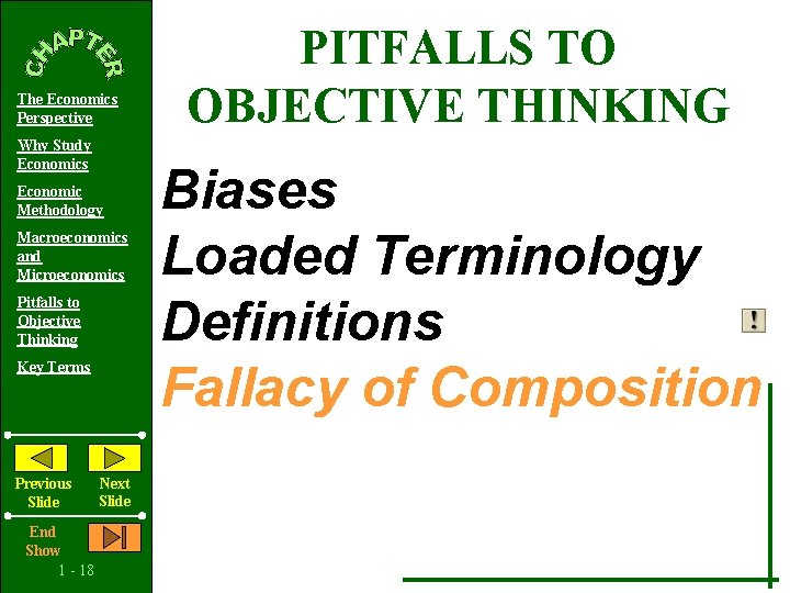 The Economics Perspective Why Study Economics Economic Methodology Macroeconomics and Microeconomics Pitfalls to Objective