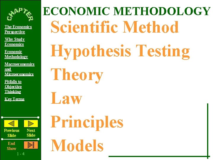 ECONOMIC METHODOLOGY The Economics Perspective Why Study Economics Economic Methodology Macroeconomics and Microeconomics Pitfalls