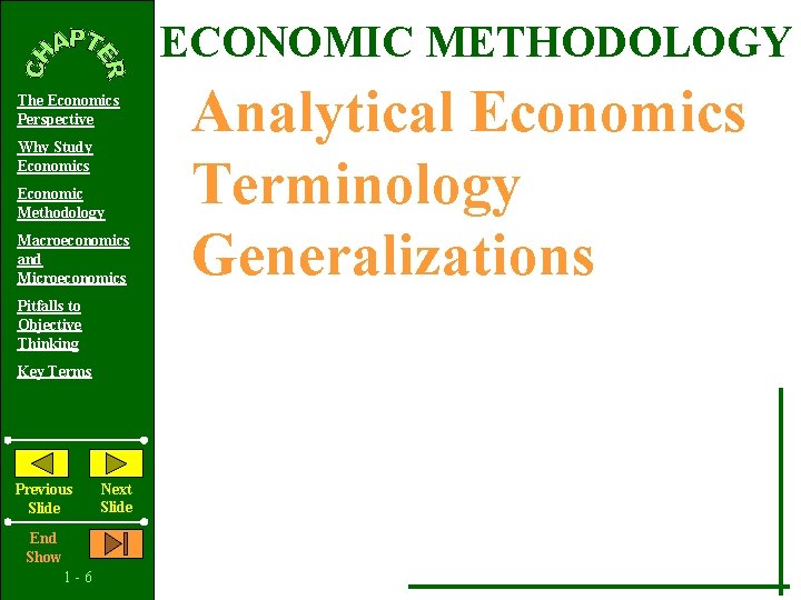 ECONOMIC METHODOLOGY The Economics Perspective Why Study Economics Economic Methodology Macroeconomics and Microeconomics Pitfalls