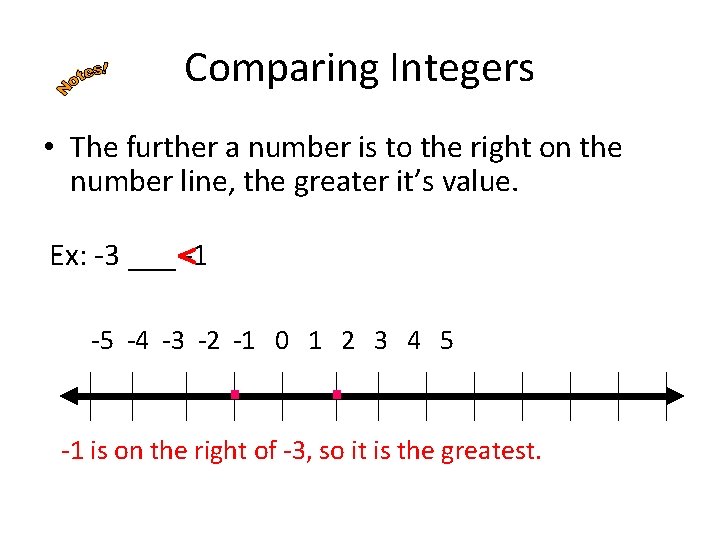 Comparing Integers • The further a number is to the right on the number