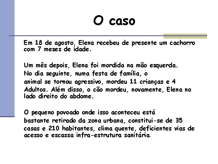 O caso Em 18 de agosto, Elena recebeu de presente um cachorro com 7