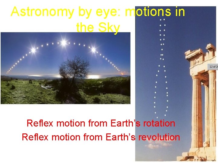 Astronomy by eye: motions in the Sky Reflex motion from Earth’s rotation Reflex motion