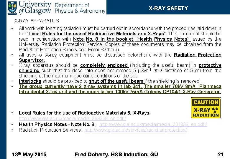 X-RAY SAFETY XX-RAY APPARATUS • • All work with ionizing radiation must be carried