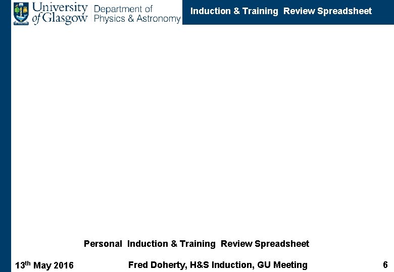 Induction & Training Review Spreadsheet Personal Induction & Training Review Spreadsheet 13 th May