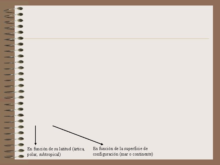 En función de su latitud (ártica, polar, subtropical) En función de la superficie de