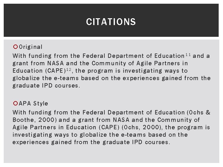 CITATIONS Original With funding from the Federal Department of Education 1 1 and a