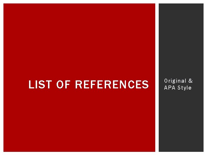 LIST OF REFERENCES Original & APA Style 