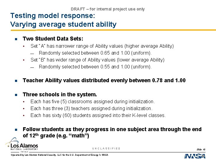 DRAFT – for internal project use only Testing model response: Varying average student ability