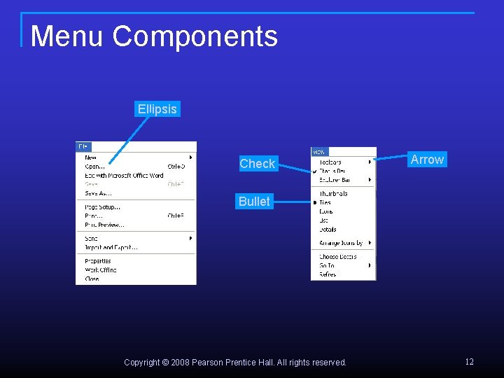 Menu Components Ellipsis Check Arrow Bullet Copyright © 2008 Pearson Prentice Hall. All rights