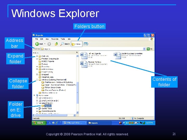 Windows Explorer Folders button Address bar Expand folder Contents of folder Collapse folder Folder