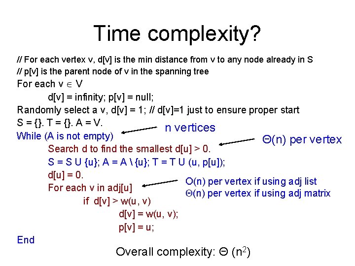 Time complexity? // For each vertex v, d[v] is the min distance from v