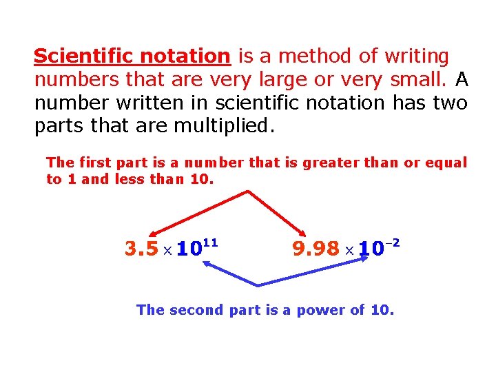 Scientific notation is a method of writing numbers that are very large or very Scientific notation is a method of writing numbers that are very large or very