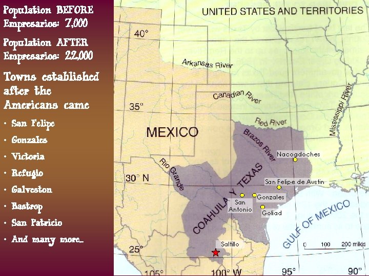 Population BEFORE Empresarios: 7, 000 Population AFTER Empresarios: 22, 000 Towns established after the