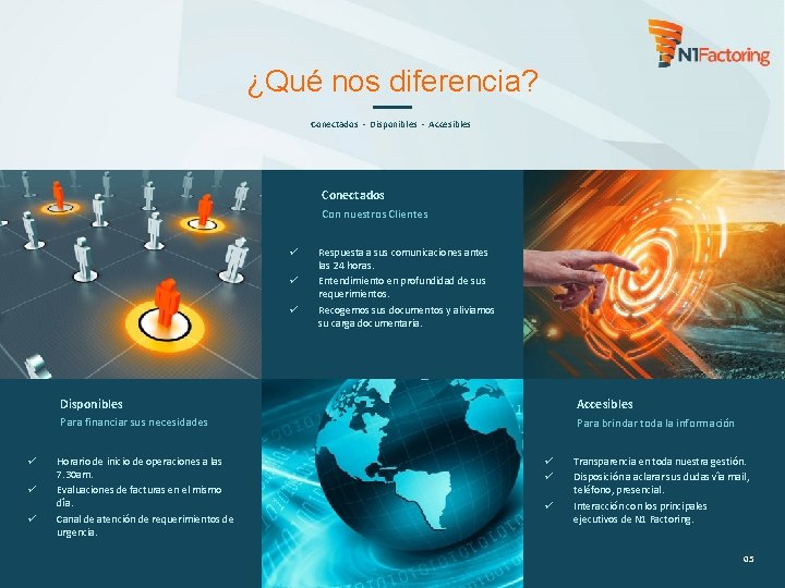 ¿Qué nos diferencia? Conectados - Disponibles - Accesibles Conectados Con nuestros Clientes ü ü
