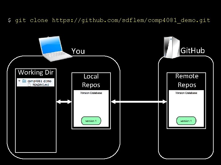 $ git clone https: //github. com/sdflem/comp 4081_demo. git You Working Dir Local Repos Git.