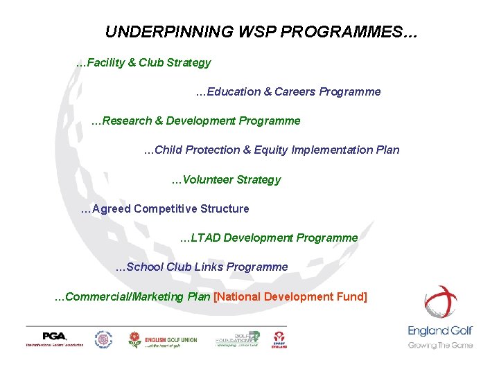 UNDERPINNING WSP PROGRAMMES… …Facility & Club Strategy …Education & Careers Programme …Research & Development UNDERPINNING WSP PROGRAMMES… …Facility & Club Strategy …Education & Careers Programme …Research & Development