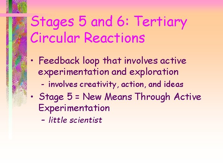 Stages 5 and 6: Tertiary Circular Reactions • Feedback loop that involves active experimentation