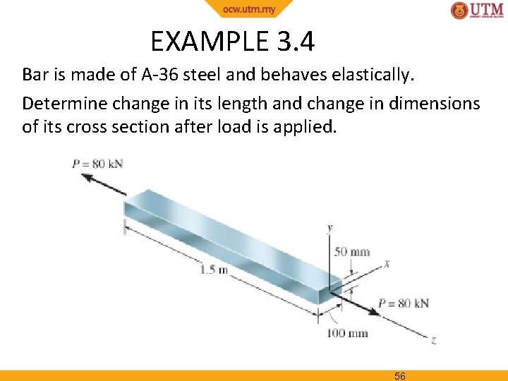 EXAMPLE 3. 4 Bar is made of A-36 steel and behaves elastically. Determine change