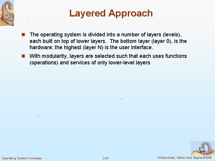 Layered Approach n The operating system is divided into a number of layers (levels), Layered Approach n The operating system is divided into a number of layers (levels),