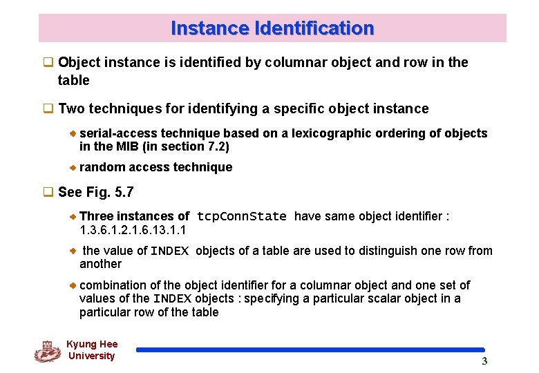 Instance Identification q Object instance is identified by columnar object and row in the