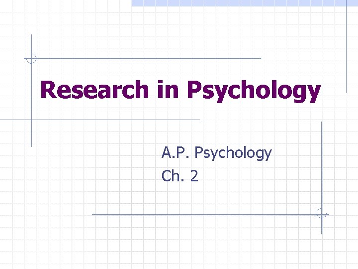 Research in Psychology A. P. Psychology Ch. 2 