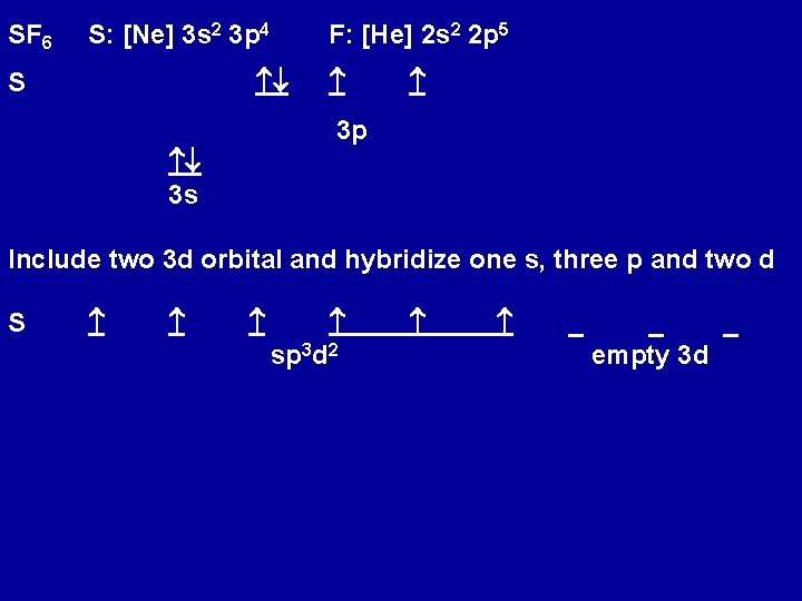 SF 6 S: [Ne] 3 s 2 3 p 4 F: [He] 2 s