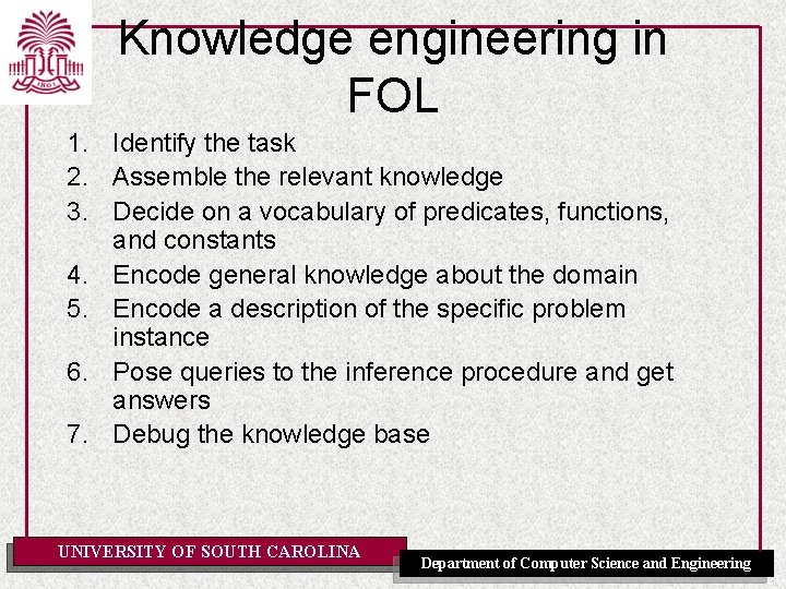 Knowledge engineering in FOL 1. Identify the task 2. Assemble the relevant knowledge 3.