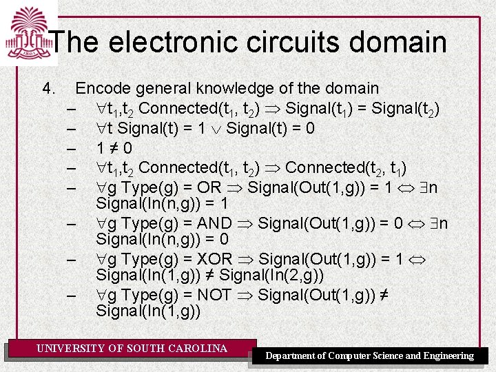The electronic circuits domain 4. Encode general knowledge of the domain – t 1,