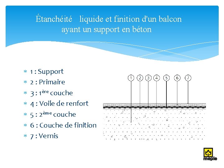 Étanchéité liquide et finition d'un balcon ayant un support en béton 1 : Support