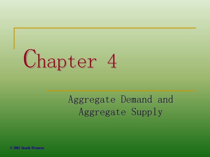Chapter 4 Aggregate Demand Aggregate Supply © 2002 South-Western 