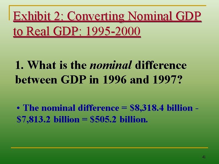 Exhibit 2: Converting Nominal GDP to Real GDP: 1995 -2000 1. What is the