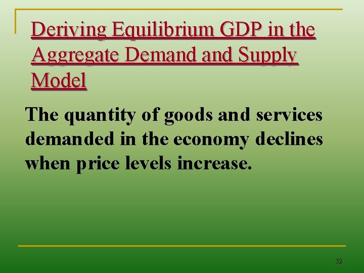 Deriving Equilibrium GDP in the Aggregate Demand Supply Model The quantity of goods and