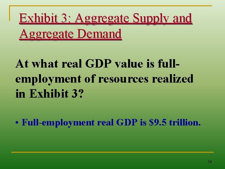 Exhibit 3: Aggregate Supply and Aggregate Demand At what real GDP value is fullemployment